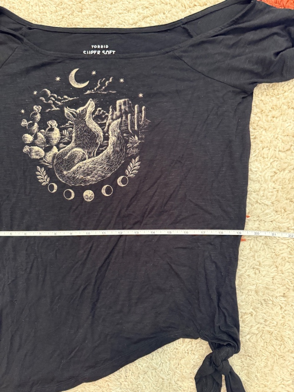Torrid Super Soft Black Fox Moon Cactus Off Shoulder Side Tie Tee 00 - Picture 8 of 11